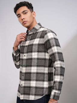 HIGHLANDER - Men Dark Grey Grindle Flannel Checks Casual Shirt