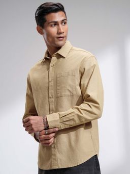 HIGHLANDER - Men Beige Dobby Textured Relaxed Fit Shirt