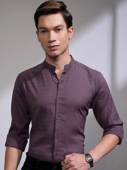 HIGHLANDER - Men Purple Popcorn Textured Mandarin Collar Shirt