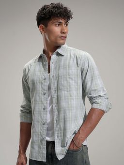 HIGHLANDER - Men Grey Regular Fit Checks Full Sleeves Casual Shirt