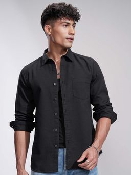 HIGHLANDER - Men Black Dobby Textured Casual Shirt