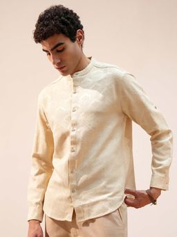 HIGHLANDER - Men Beige Self Design Cotton Casual Shirt