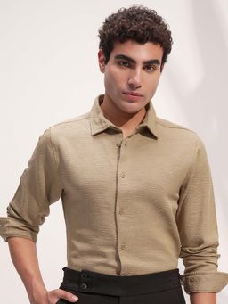 HIGHLANDER - Men Beige Slim Fit Self Design Collar Shirt