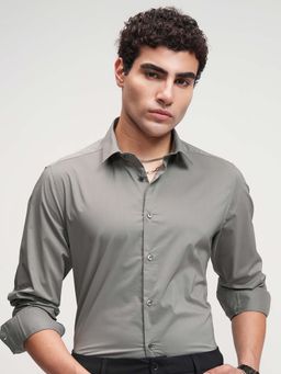 HIGHLANDER - Men Grey Slim Fit Cotton Formal Shirt