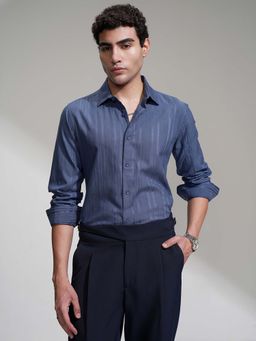 HIGHLANDER - Men Blue Textured Slim Fit Formal Shirt