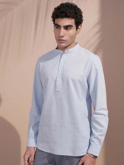 HIGHLANDER - Men Blue Textured Slim Fit Mandarin Collar Cotton Shirt