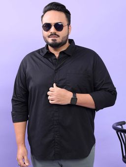 HIGHLANDER - Men Black Plus Size Black Full Sleeves Cotton Casual Shirt