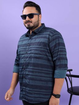 HIGHLANDER - Men Blue Plus Size Printed Cotton Casual Shirt