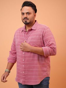 HIGHLANDER - Men Pink Plus Size Horizontal Stripes Cotton Casual Shirt