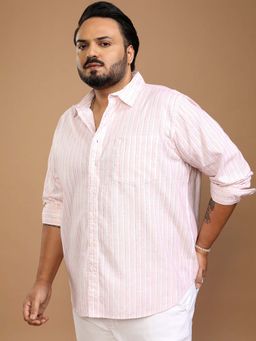 HIGHLANDER - Men Pink Stripes Printed Plus Size Relaxed Fit Shirt