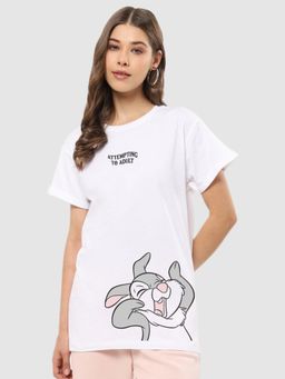 Bewakoof - Women's White Attempting To Adult Graphic Printed Boyfriend T-shirt
