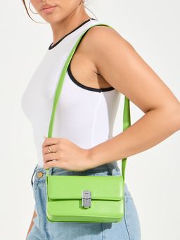 Styli - Women Green Solid Buckle Detail Sling Bag