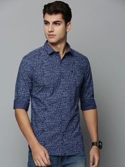 SHOWOFFFF - Mens Spread Collar Navy Blue Printed Shirt