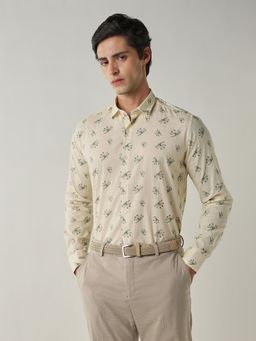 Reid & Taylor - Cream Printed Slim Fit Shirt
