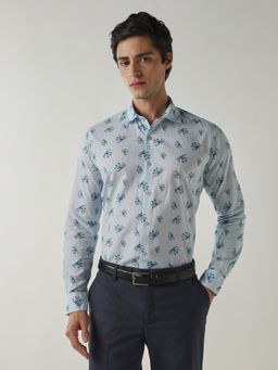 Reid & Taylor - Powder Blue Printed Slim Fit Shirt