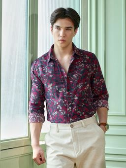 CAHOOT - Men Maroon Floral Full Sleeves Regular Casual Shirt