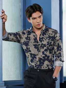 CAHOOT - Men Beige Floral Print Slim Casual Shirt