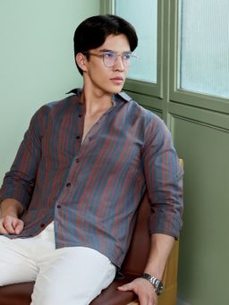 CAHOOT - Men Charcoal Striped Full Sleeves Casual Shirt