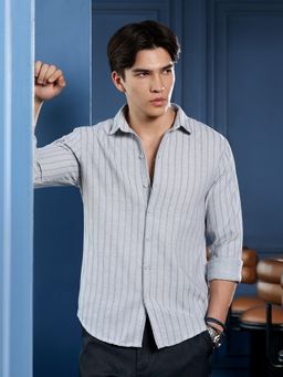 CAHOOT - Men Light Grey Full Sleeves Regular Shirt