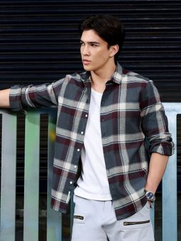CAHOOT - Men Charcoal Tartan Check Casual Shirt