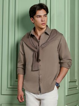 CAHOOT - Men Khaki Solid Full Sleeves Relaxed Fit Casual Shirt