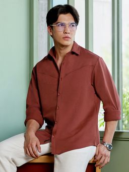 CAHOOT - Men Rust Solid Full Sleeves Relaxed Casual Shirt