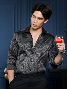 CAHOOT - Men Charcoal Abstract Print Full Sleeves Casual Shirt