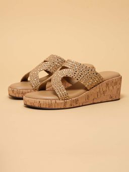 ERIDANI - Alori Beige Woven Wedges Heels