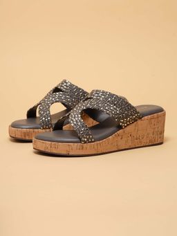 ERIDANI - Alori Grey Woven Wedges Heels