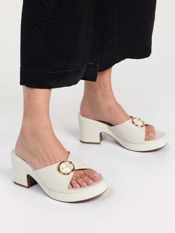 Carlton London - White Womens Buckled Platform Block Sandal Heels