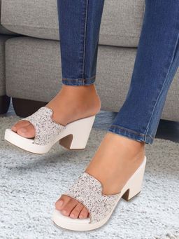 Carlton London - White Womens Embellished Slip-On Wages Heels