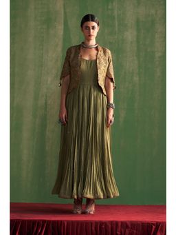 STUDIO BAGECHAA - Bhavi Green Embroidered Anarkali and Jacket (Set of 2)