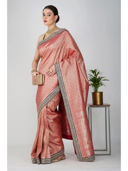 Zal from Benaras - Red Pure Katan Silk Khimkhaab Design Banarasi Handloom Saree without Blouse