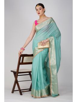 Zal from Benaras - Sea Green Pure Silk Banarsi Handloom Saree without Blouse