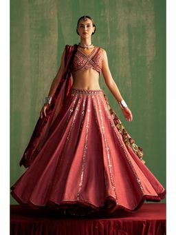 STUDIO BAGECHAA - Rasika Pink Embellished Lehenga with Blouse and Dupatta (Set of 3)