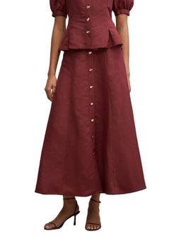 Forever New - Maroon Foster Button Maxi Skirt