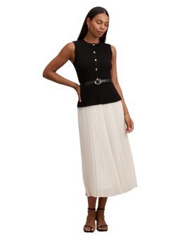 Forever New - Black Louisa Woven Mix Knit Dress with Belt
