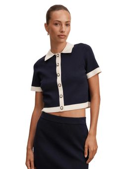 Forever New - Navy Blue Farah Knitted Button Through Polo T-Shirt