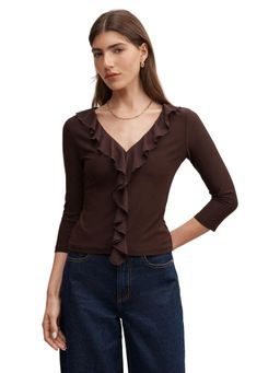 Forever New - Brown Orla Ruffle 3/4 Sleeve Top