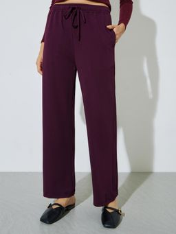 Styli - Purple Solid Drawstring Full-Length Pant
