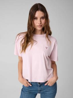 Guess - Pink Organic Cotton Solid Round Neck Boxy Fit T-Shirt