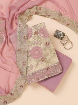 Koskii - Lavender Thread Georgette Unstitched Top with Unstitched Bottom and Dupatta (Set of 3)