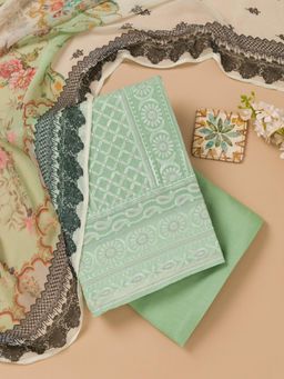 Koskii - Sea Green Thread Georgette Unstitched Top with Unstitched Bottom and Dupatta (Set of 3)