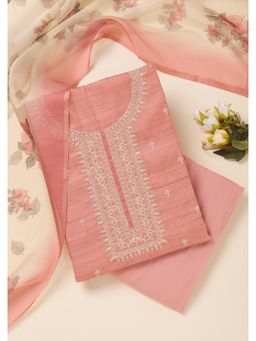Koskii - Onion Pink Zari Soft Silk Unstitched Top with Unstitched Bottom and Dupatta (Set of 3)