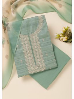 Koskii - Sea Green Zari Soft Silk Unstitched Top with Unstitched Bottom and Dupatta (Set of 3)
