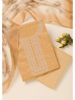 Koskii - Yellow Zari Soft Silk Unstitched Top with Unstitched Bottom and Dupatta (Set of 3)