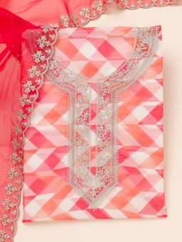 Koskii - Orange Zari Organza Unstitched Top with Unstitched Bottom and Dupatta (Set of 3)