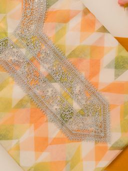 Koskii - Yellow Zari Organza Unstitched Top with Unstitched Bottom and Dupatta (Set of 3)