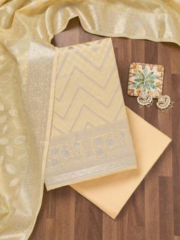 Koskii - Yellow Zari Banarasi Unstitched Top with Unstitched Bottom and Dupatta (Set of 3)