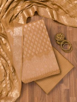 Koskii - Beige Zari Banarasi Unstitched Top with Unstitched Bottom and Dupatta (Set of 3)